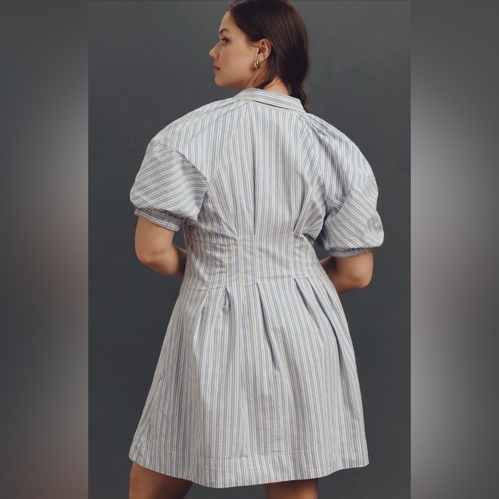 ✨ Anthropologie Puff-Sleeve Mini Shirt Dress Sz L - Picture 6 of 11